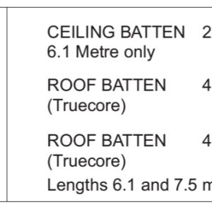 Specification sheet showing our roof batten specifications
