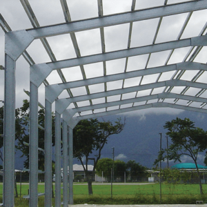 A photo of a shed being buit using Metrolls Met-Lock Bridging System