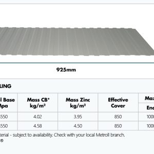 A specification table for Metrib® Low Profile Cladding
