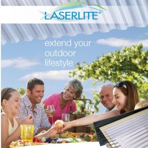 Happy family eating lunch under a laserlite roof